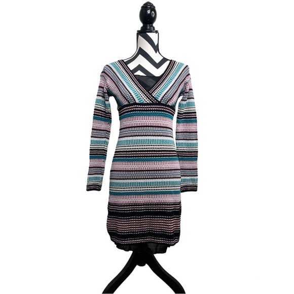 Missoni Striped Wool Blend Sz 8 Knit Metallic V-Neck Babydoll Y2K Dress - Picture 1 of 13